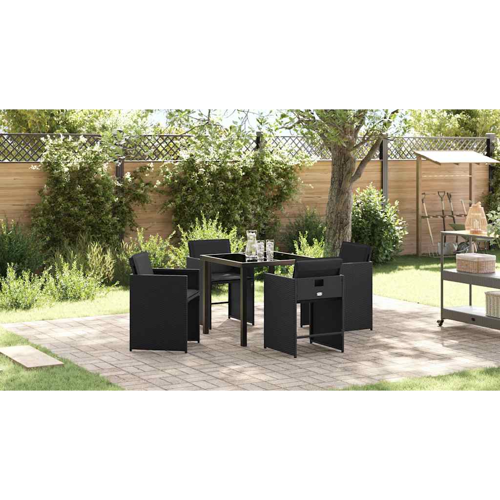 Garden Dining Set with Cushion Folding 5 pcs Black Poly rattan