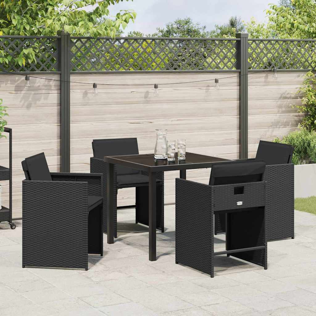 Garden Dining Set with Cushion Folding 5 pcs Black Poly rattan