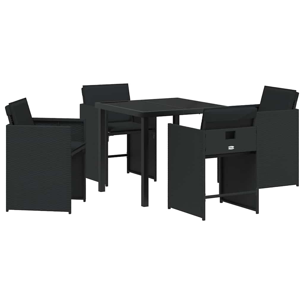 Garden Dining Set with Cushion Folding 5 pcs Black Poly rattan