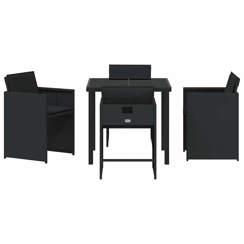 Garden Dining Set with Cushion Folding 5 pcs Black Poly rattan