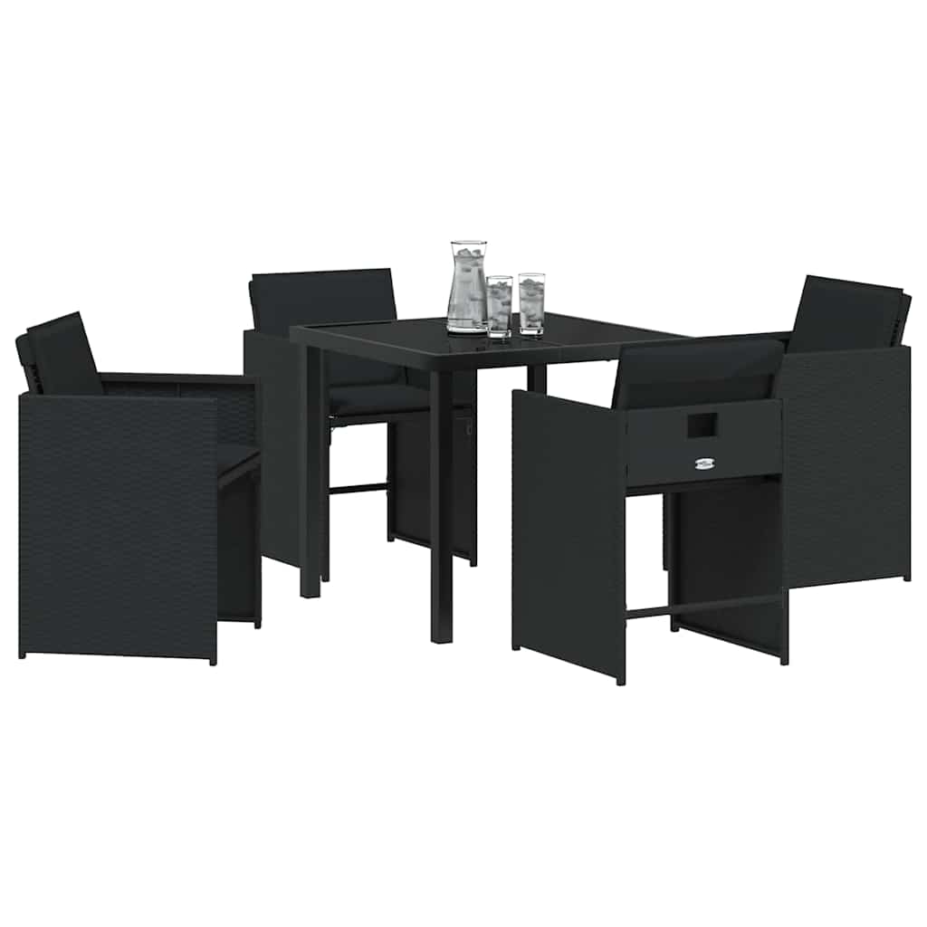 Garden Dining Set with Cushion Folding 5 pcs Black Poly rattan