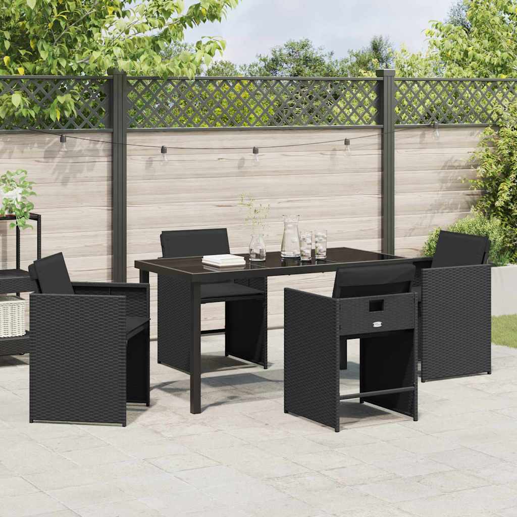 Garden Dining Set with Cushion Folding 5 pcs Black Poly rattan