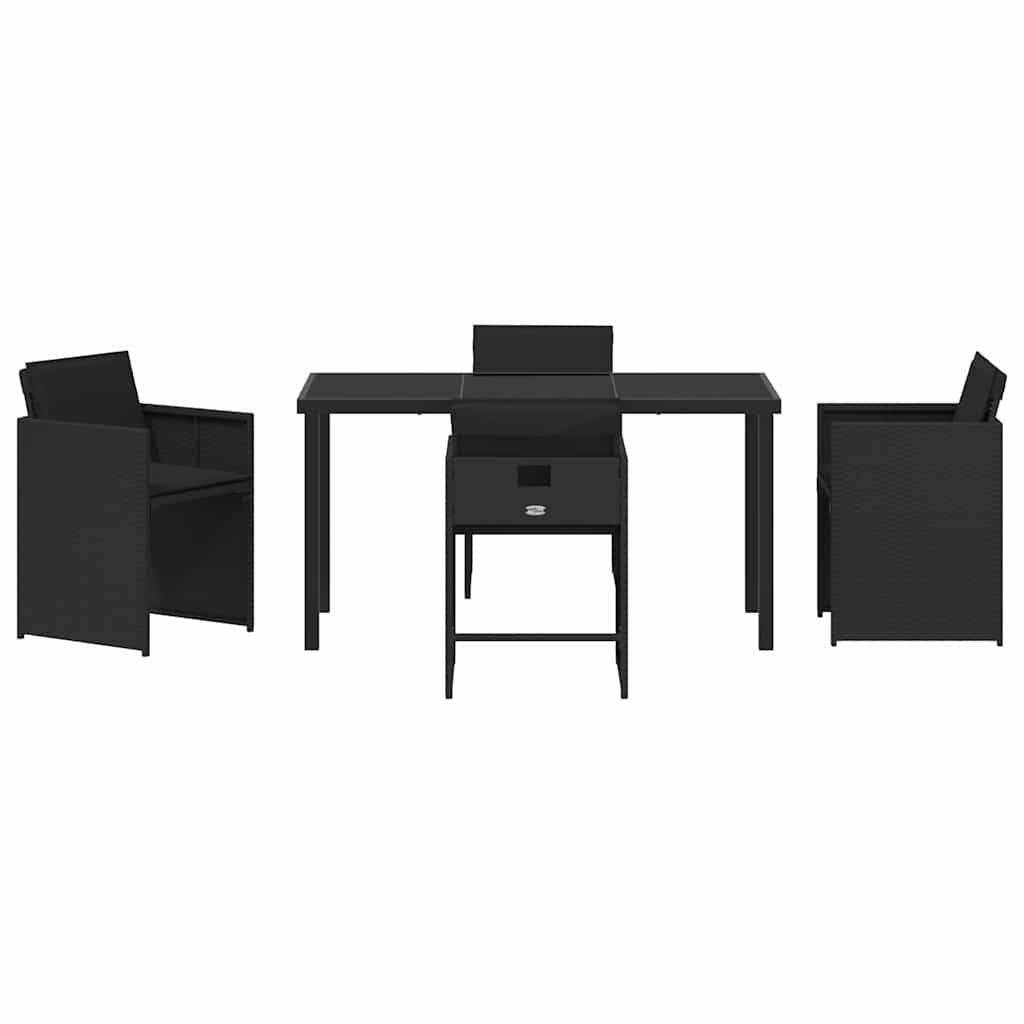 Garden Dining Set with Cushion Folding 5 pcs Black Poly rattan