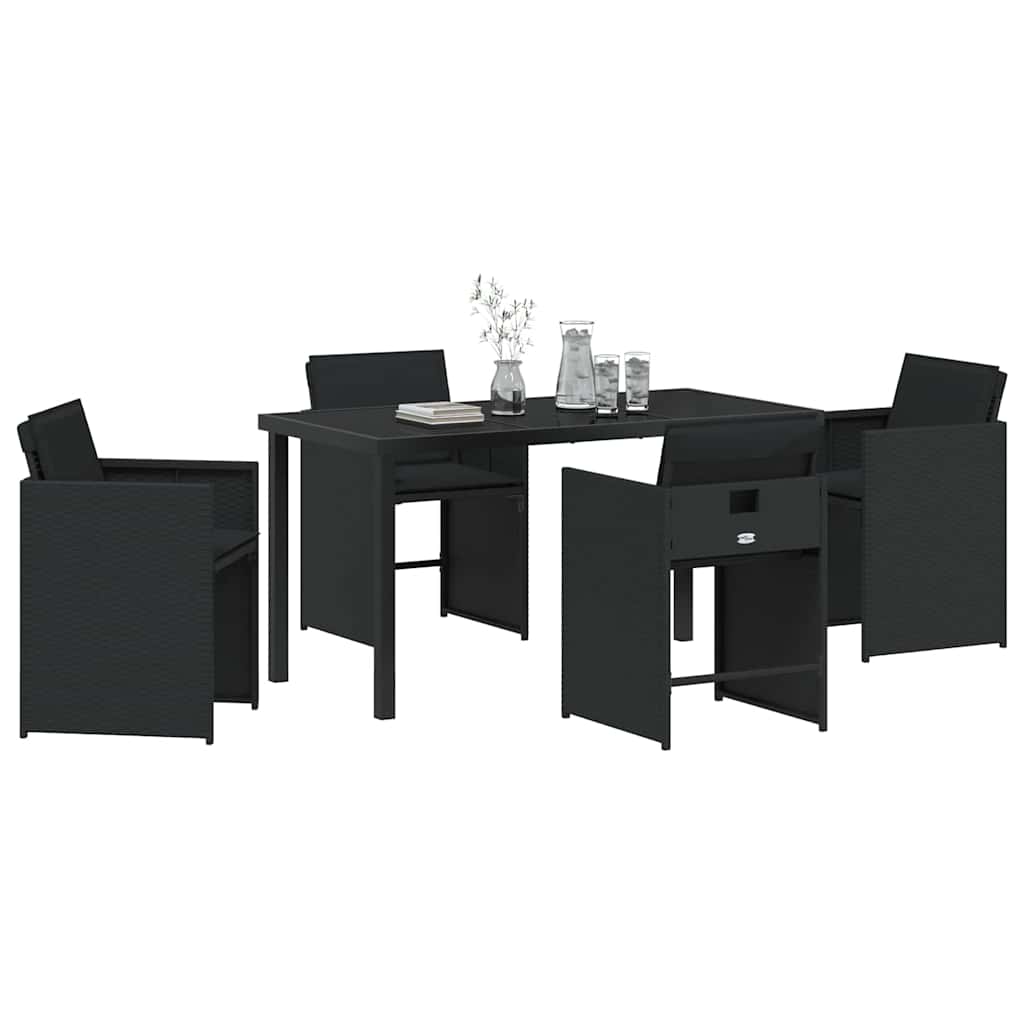 Garden Dining Set with Cushion Folding 5 pcs Black Poly rattan