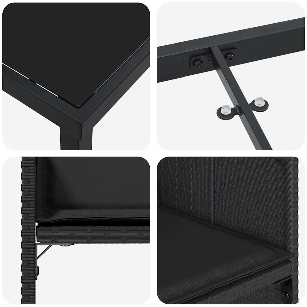 Garden Dining Set with Cushion Folding 5 pcs Black Poly rattan