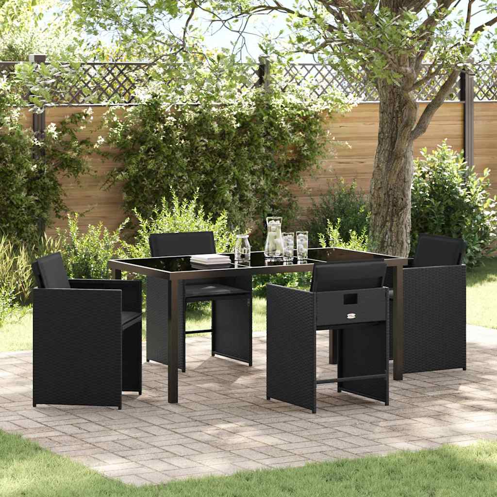 Garden Dining Set with Cushion Folding 5 pcs Black Poly rattan