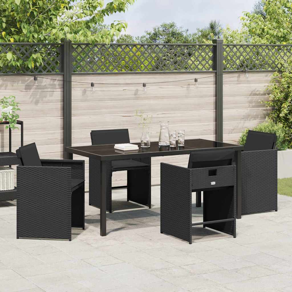 Garden Dining Set with Cushion Folding 5 pcs Black Poly rattan