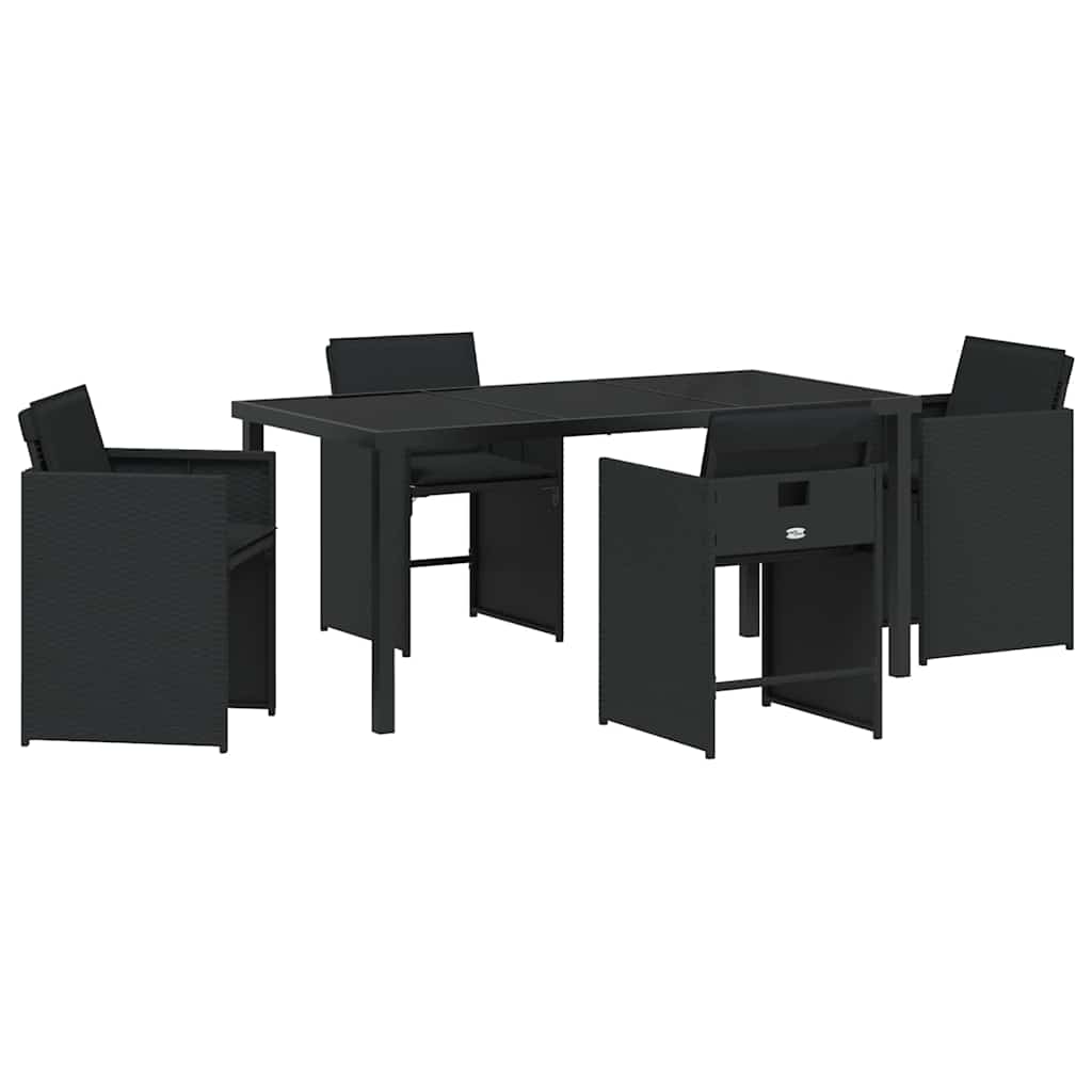 Garden Dining Set with Cushion Folding 5 pcs Black Poly rattan