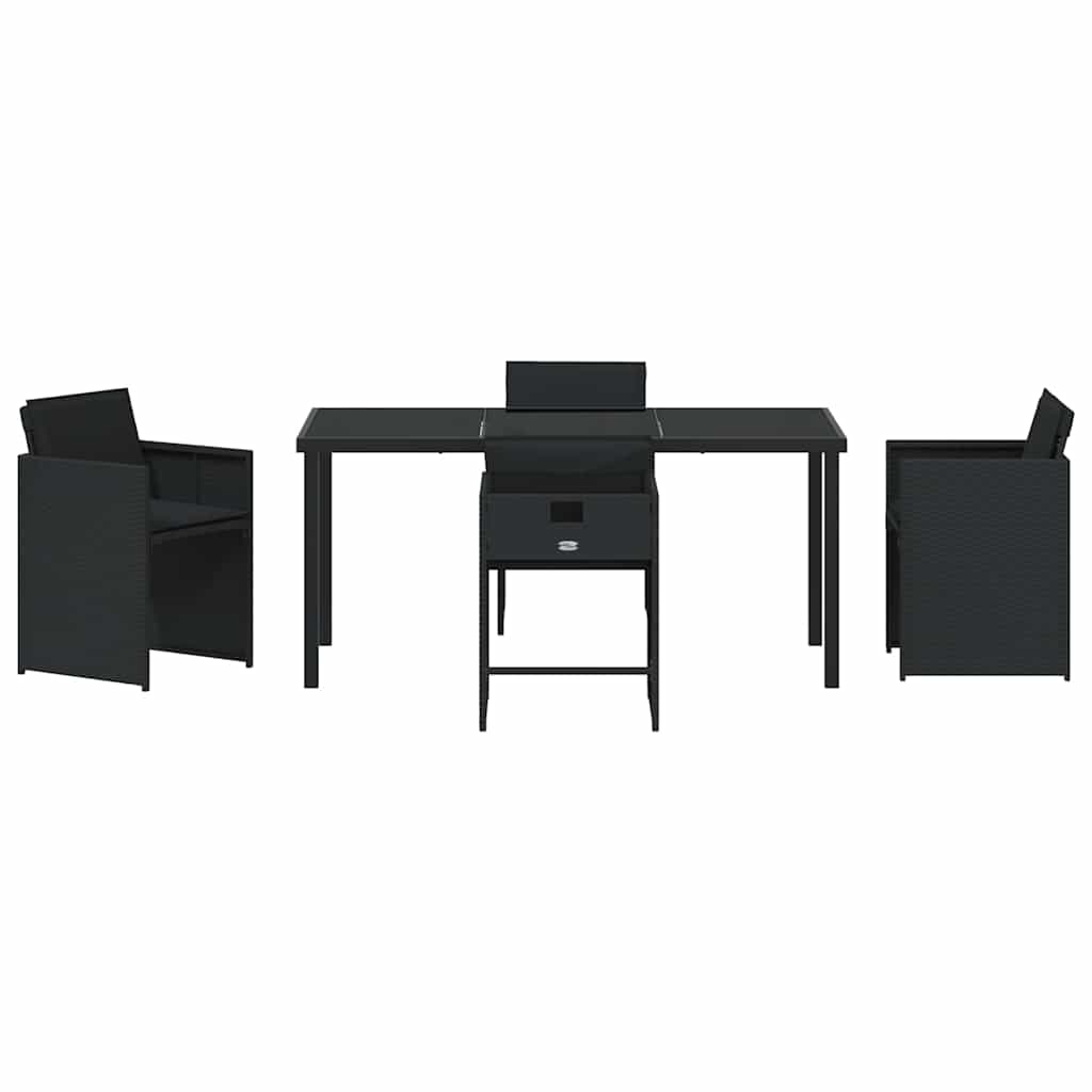 Garden Dining Set with Cushion Folding 5 pcs Black Poly rattan