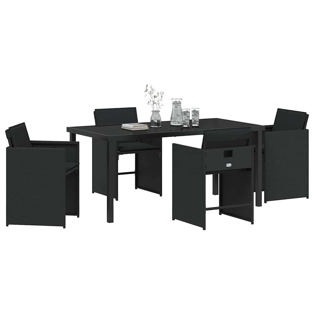 Garden Dining Set with Cushion Folding 5 pcs Black Poly rattan