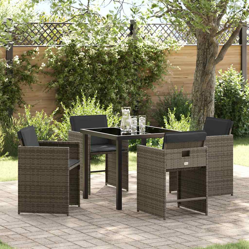Garden Dining Set with Cushion Folding 5 pcs Grey Poly rattan
