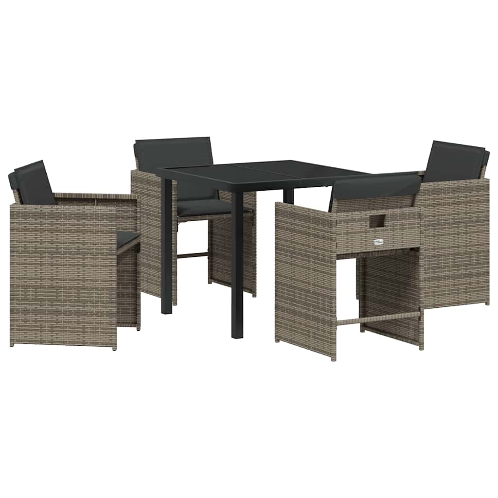 Garden Dining Set with Cushion Folding 5 pcs Grey Poly rattan