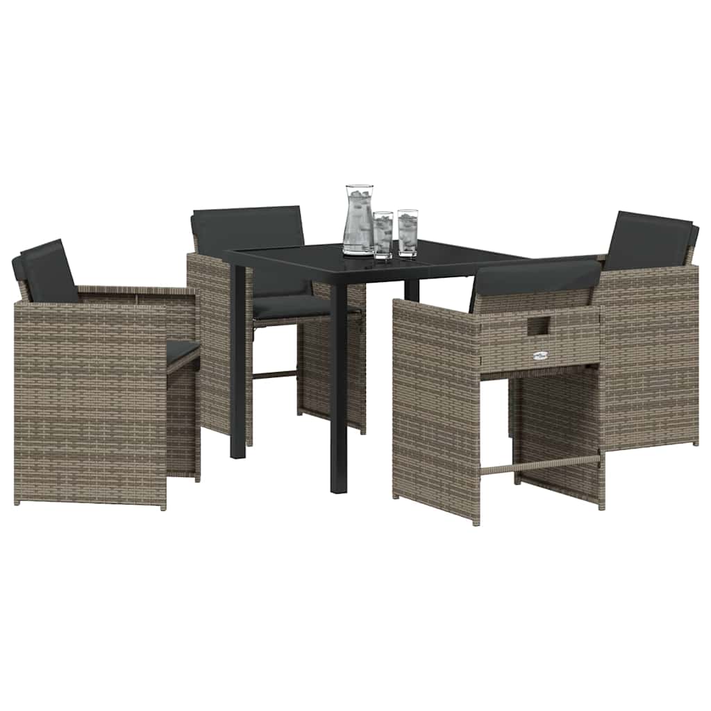 Garden Dining Set with Cushion Folding 5 pcs Grey Poly rattan