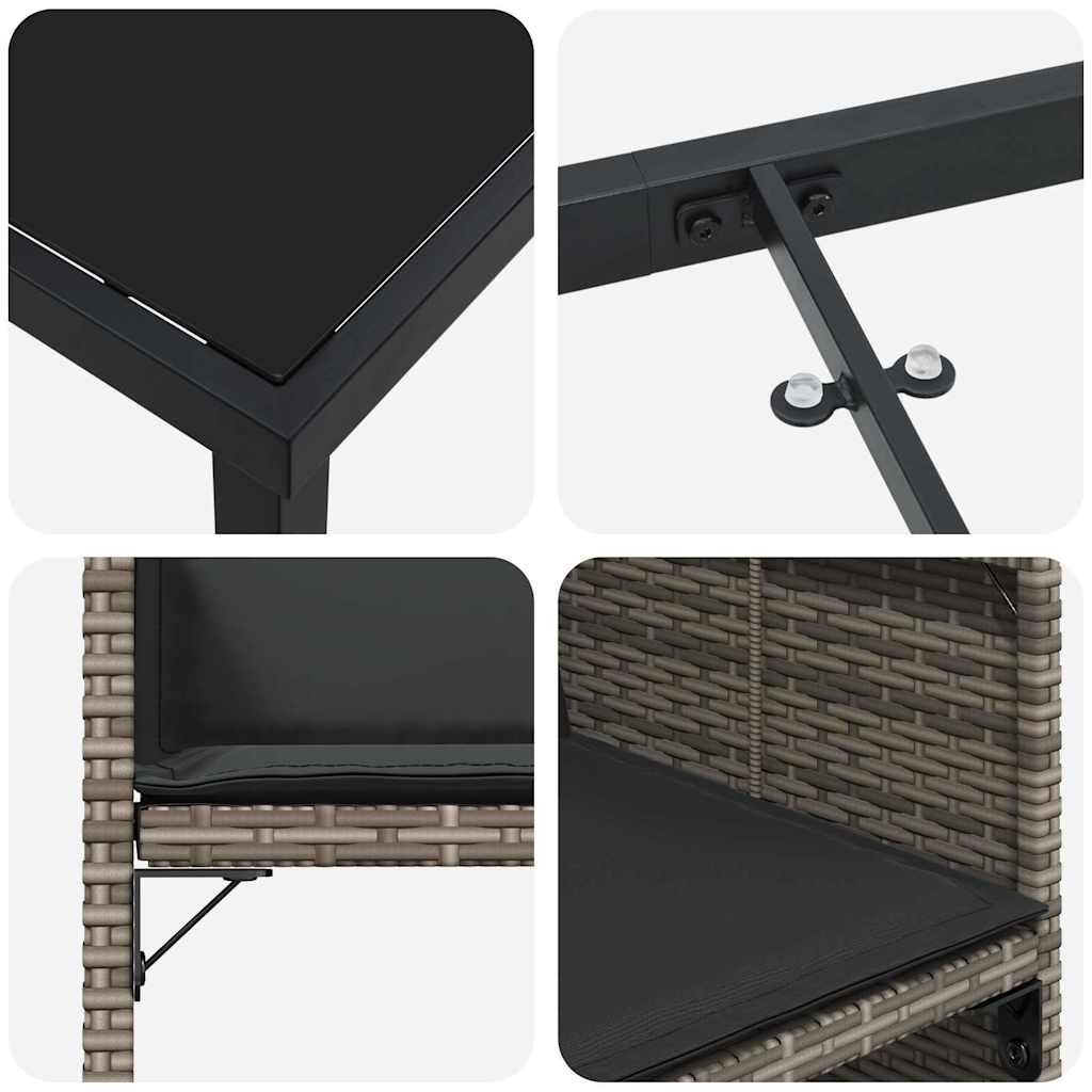 Garden Dining Set with Cushion Folding 5 pcs Grey Poly rattan