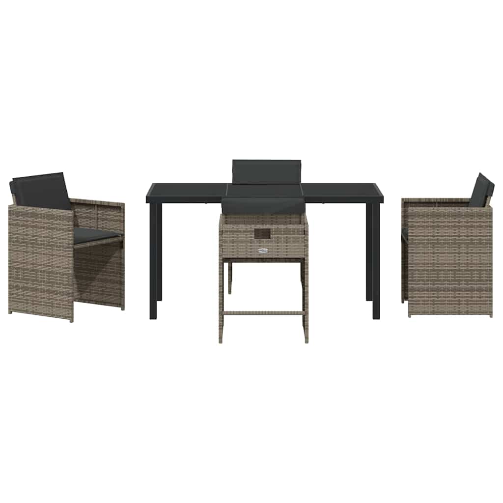 Garden Dining Set with Cushion Folding 5 pcs Grey Poly rattan
