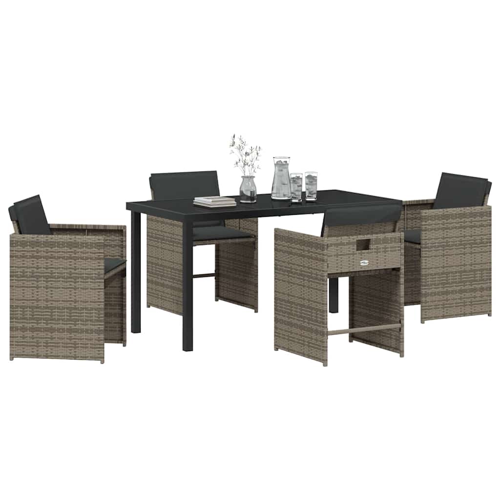 Garden Dining Set with Cushion Folding 5 pcs Grey Poly rattan