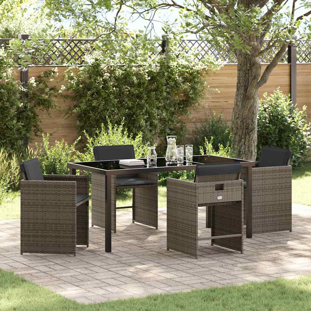 Garden Dining Set with Cushion Folding 5 pcs Grey Poly rattan