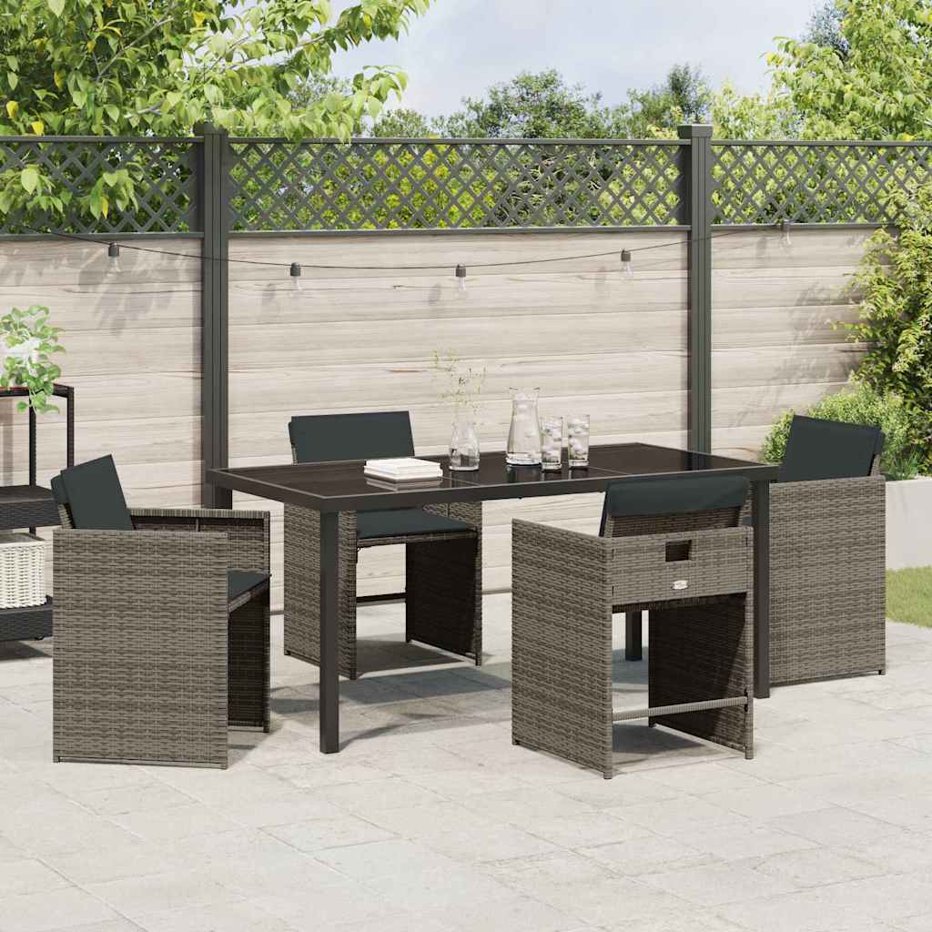 Garden Dining Set with Cushion Folding 5 pcs Grey Poly rattan
