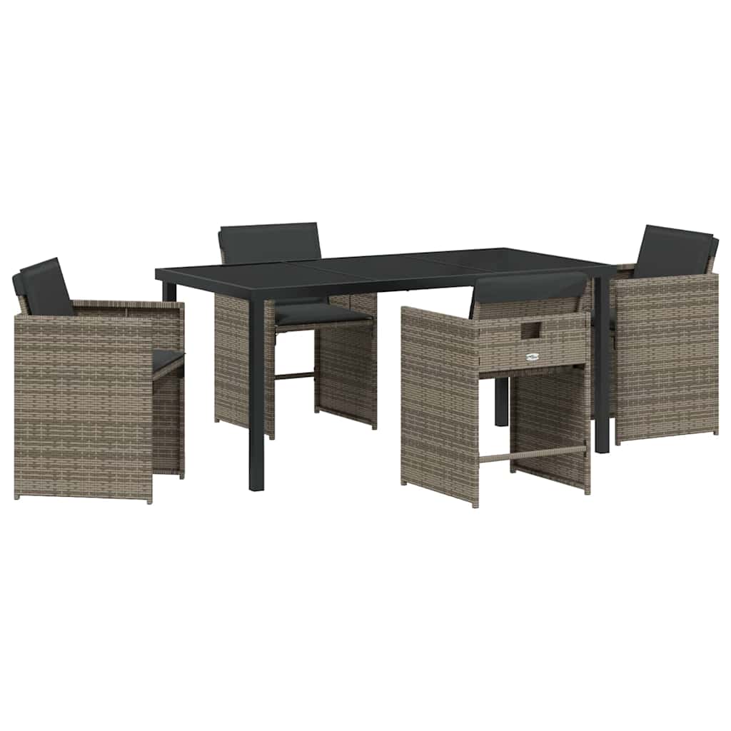 Garden Dining Set with Cushion Folding 5 pcs Grey Poly rattan