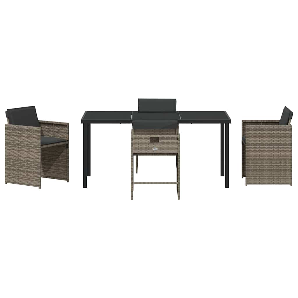Garden Dining Set with Cushion Folding 5 pcs Grey Poly rattan
