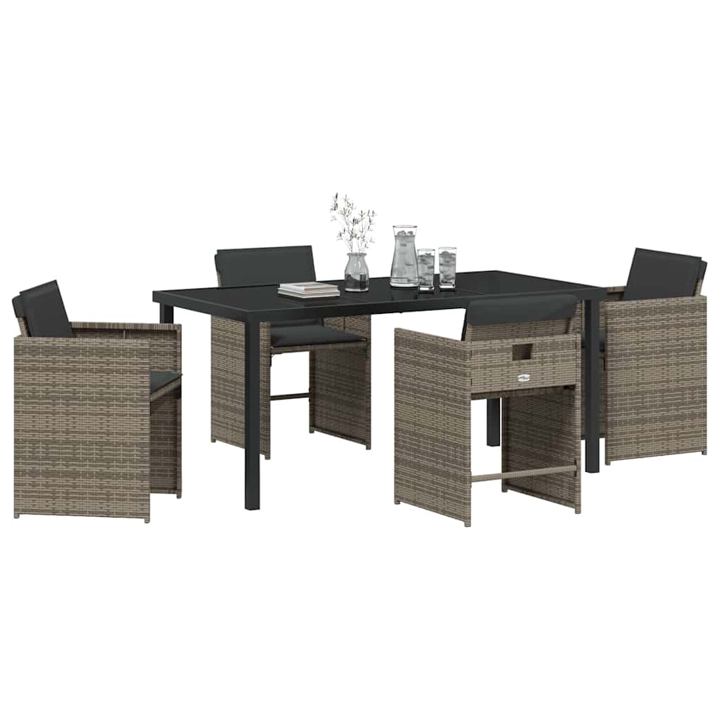 Garden Dining Set with Cushion Folding 5 pcs Grey Poly rattan