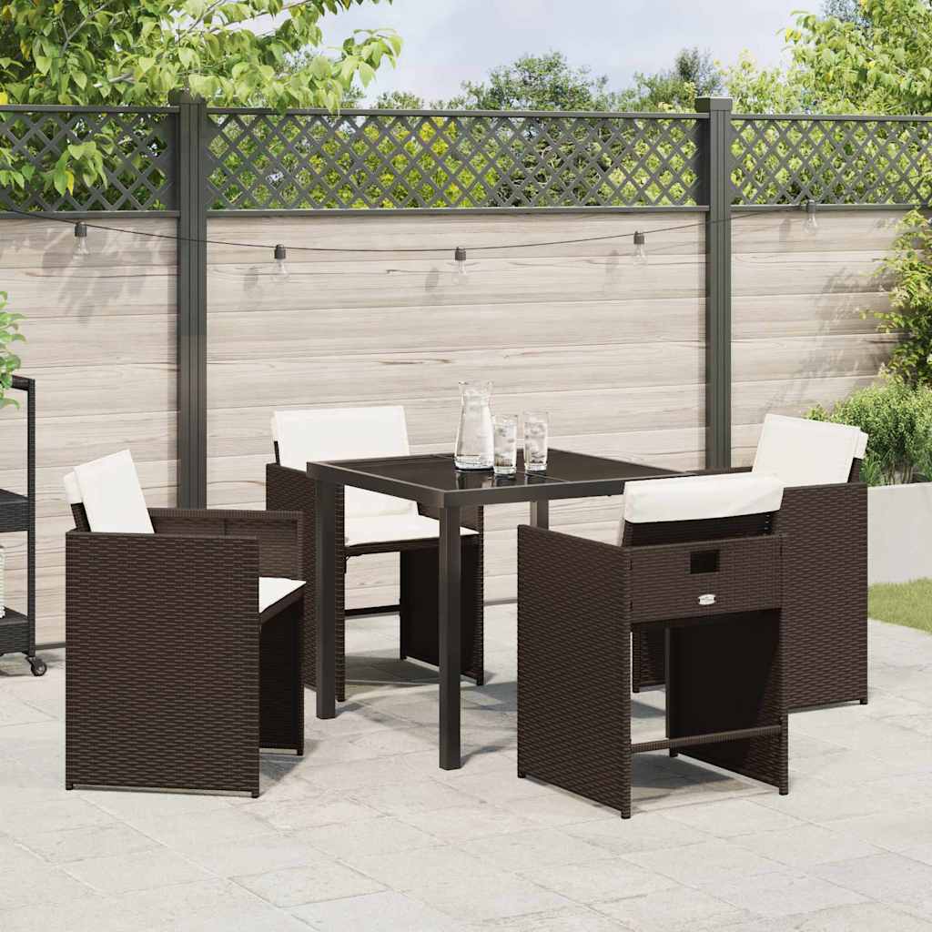 Garden Dining Set with Cushion Folding 5 pcs Brown Poly rattan