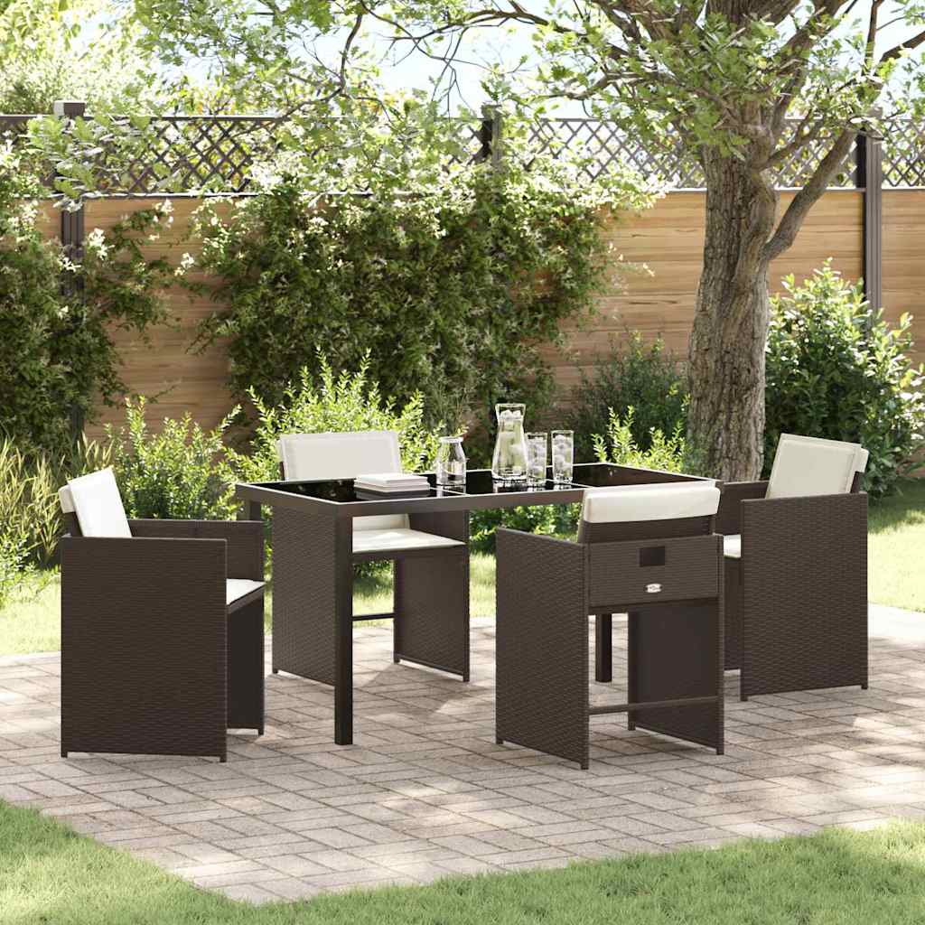Garden Dining Set with Cushion Folding 5 pcs Brown Poly rattan