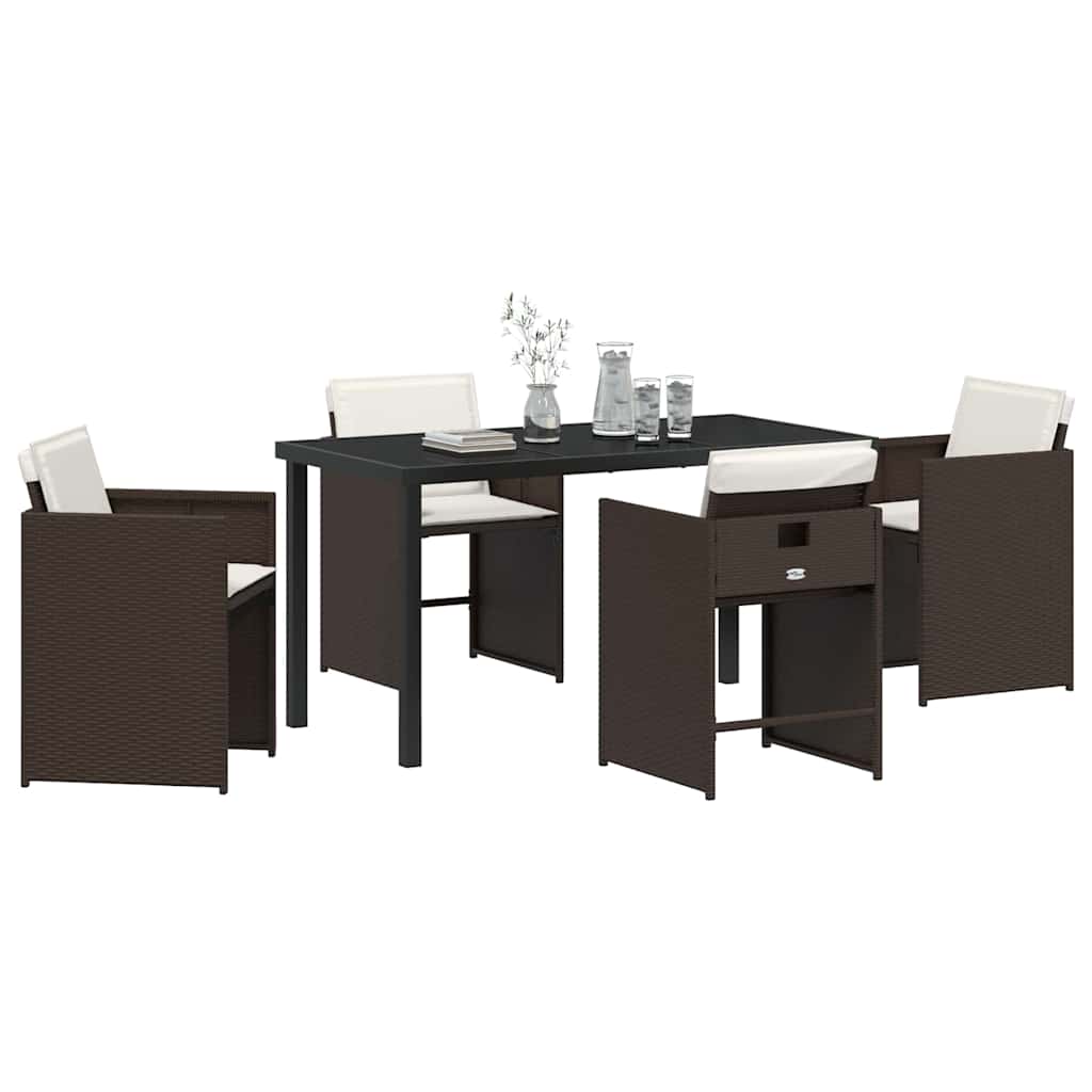 Garden Dining Set with Cushion Folding 5 pcs Brown Poly rattan