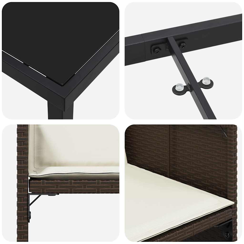 Garden Dining Set with Cushion Folding 5 pcs Brown Poly rattan