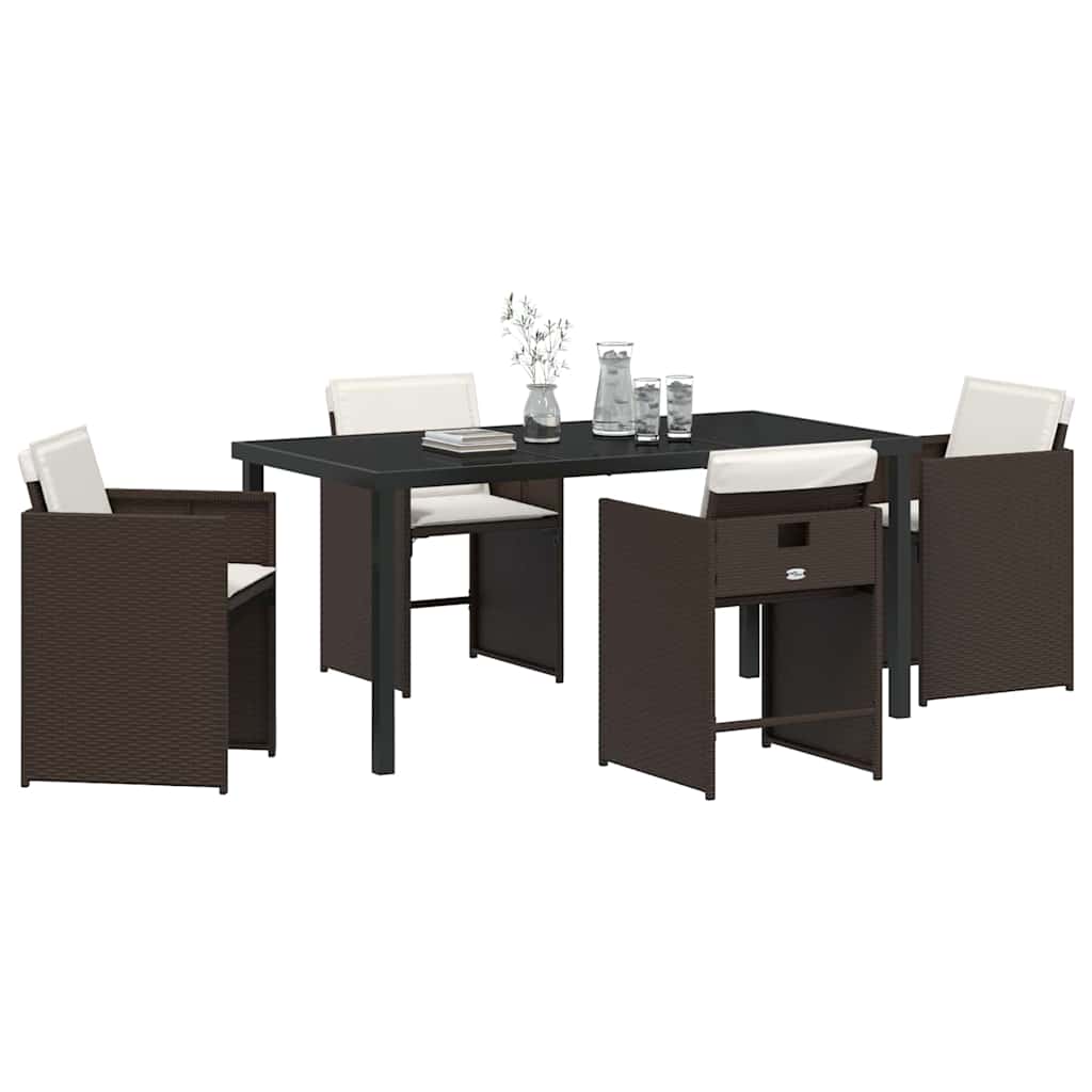 Garden Dining Set with Cushion Folding 5 pcs Brown Poly rattan
