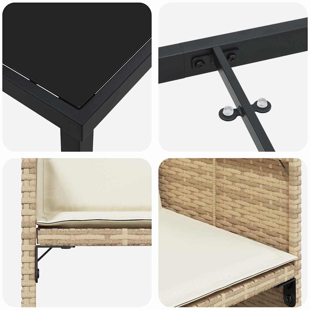 Garden Dining Set with Cushion Folding 5 pcs Beige Poly rattan