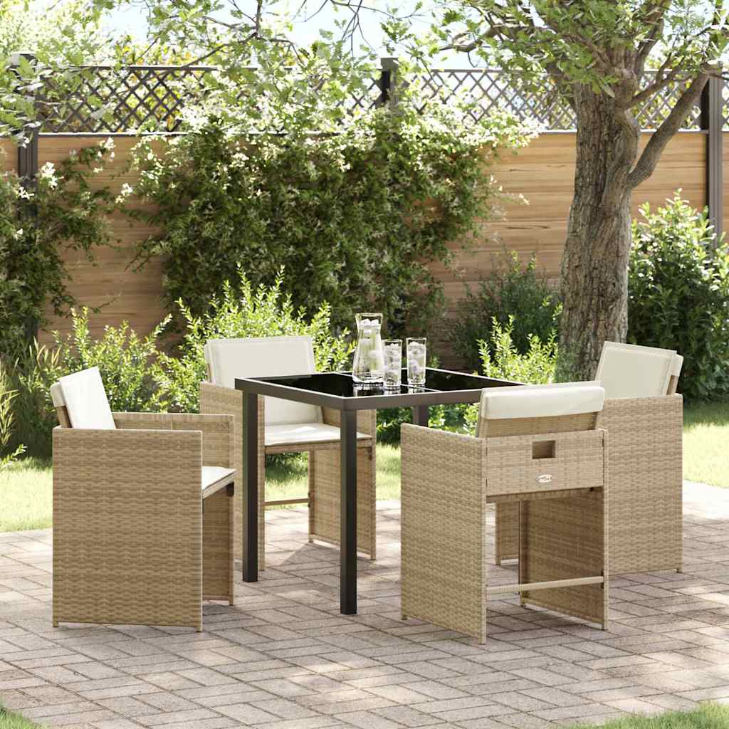 Garden Dining Set with Cushion Folding 5 pcs Beige Poly rattan
