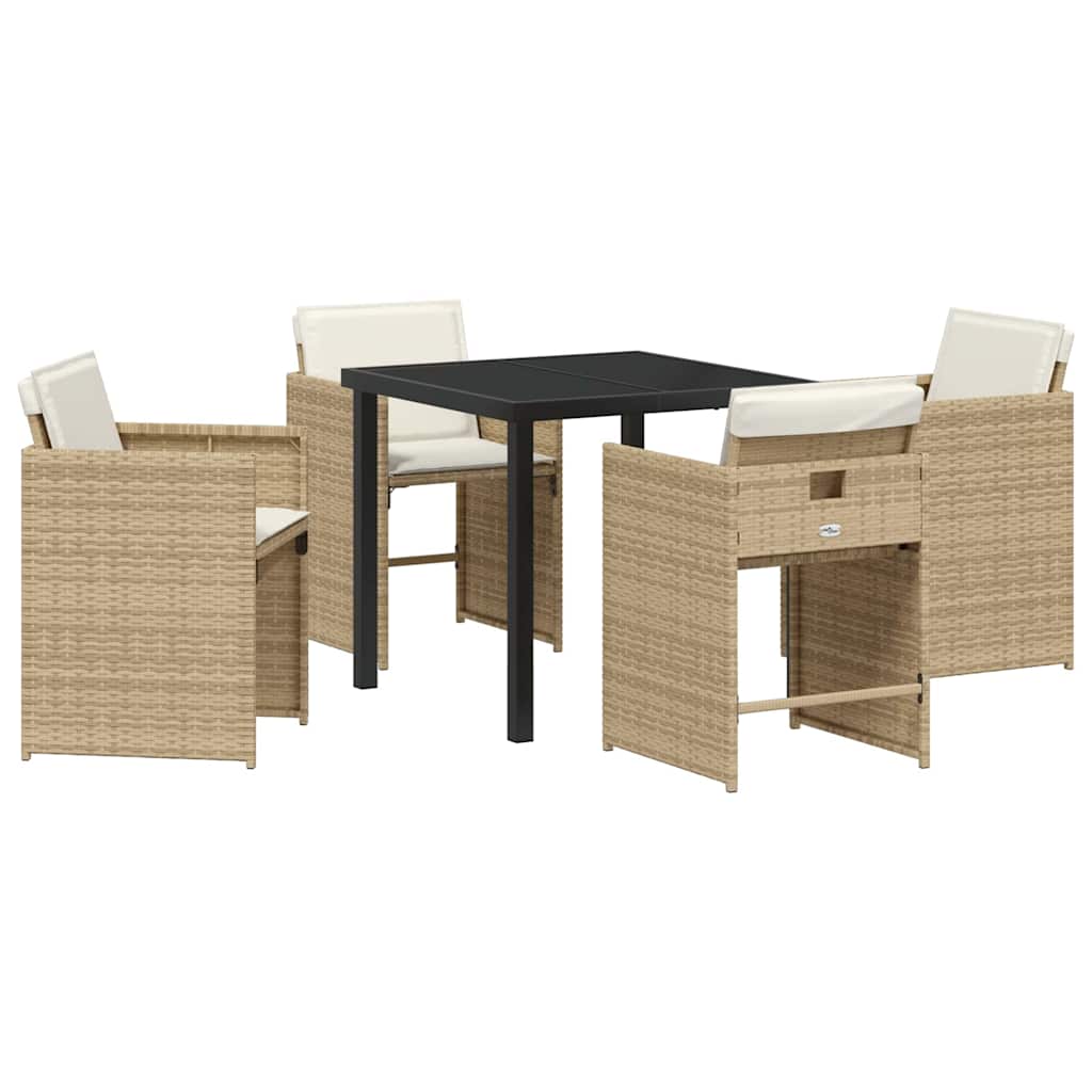 Garden Dining Set with Cushion Folding 5 pcs Beige Poly rattan
