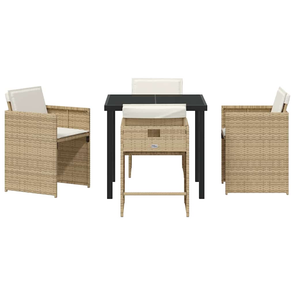 Garden Dining Set with Cushion Folding 5 pcs Beige Poly rattan