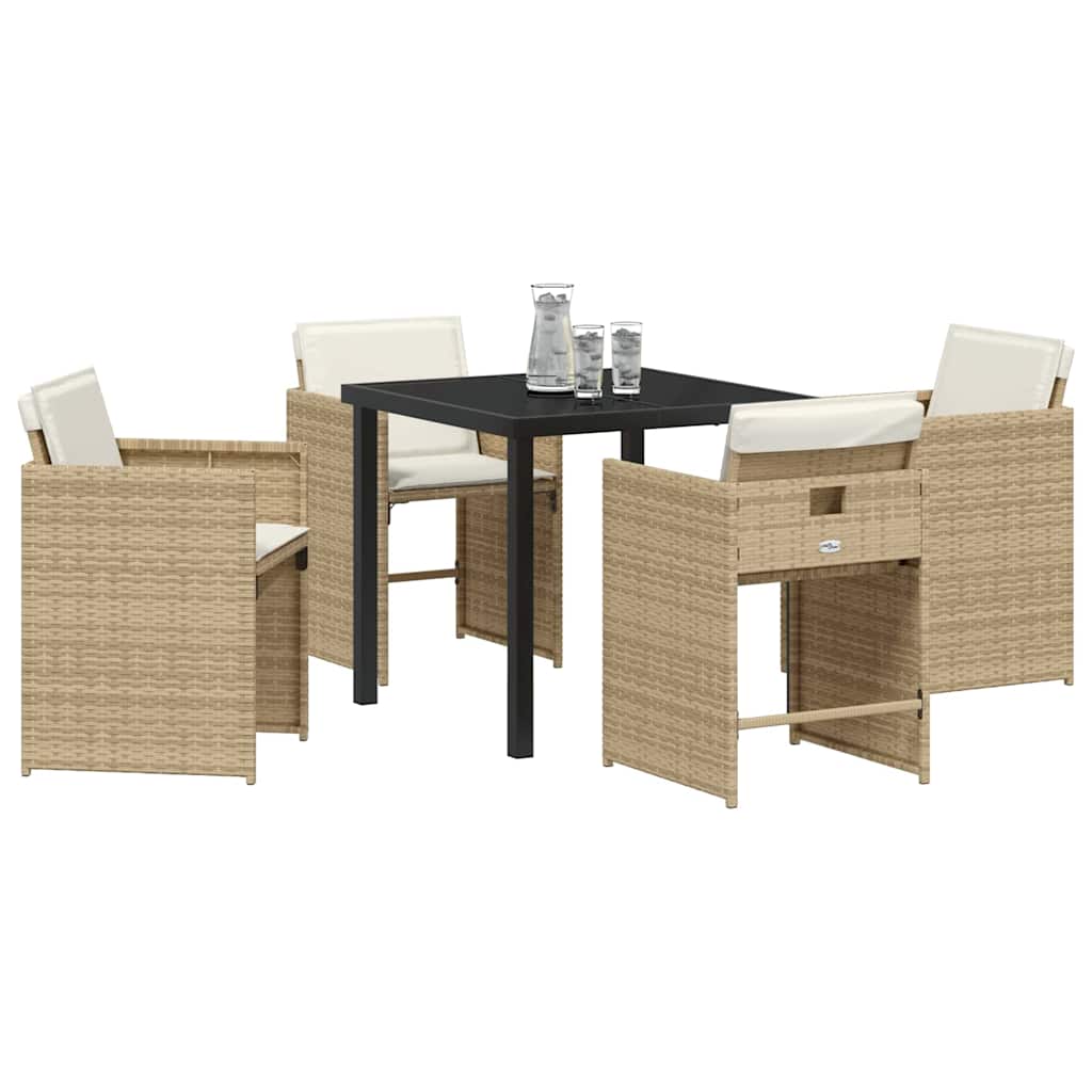 Garden Dining Set with Cushion Folding 5 pcs Beige Poly rattan