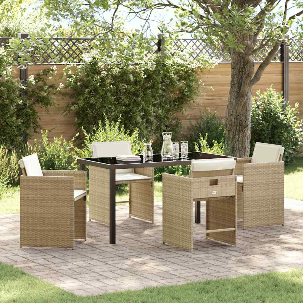 Garden Dining Set with Cushion Folding 5 pcs Beige Poly rattan