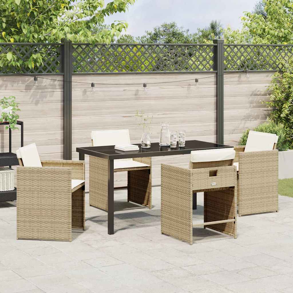 Garden Dining Set with Cushion Folding 5 pcs Beige Poly rattan