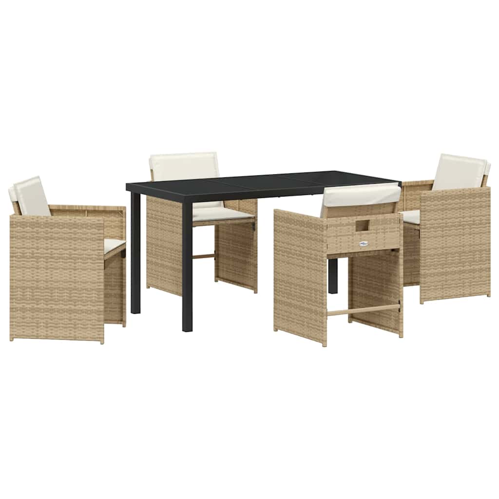 Garden Dining Set with Cushion Folding 5 pcs Beige Poly rattan