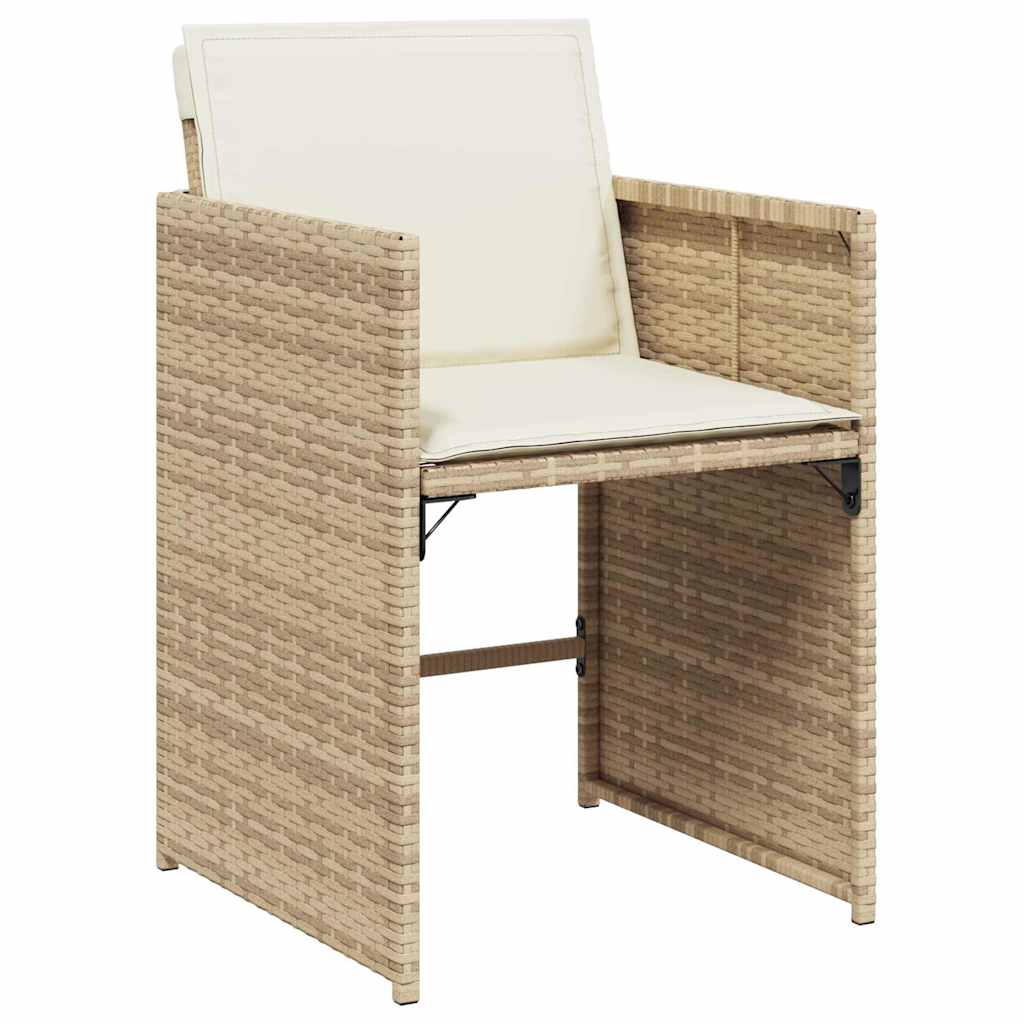 Garden Dining Set with Cushion Folding 5 pcs Beige Poly rattan