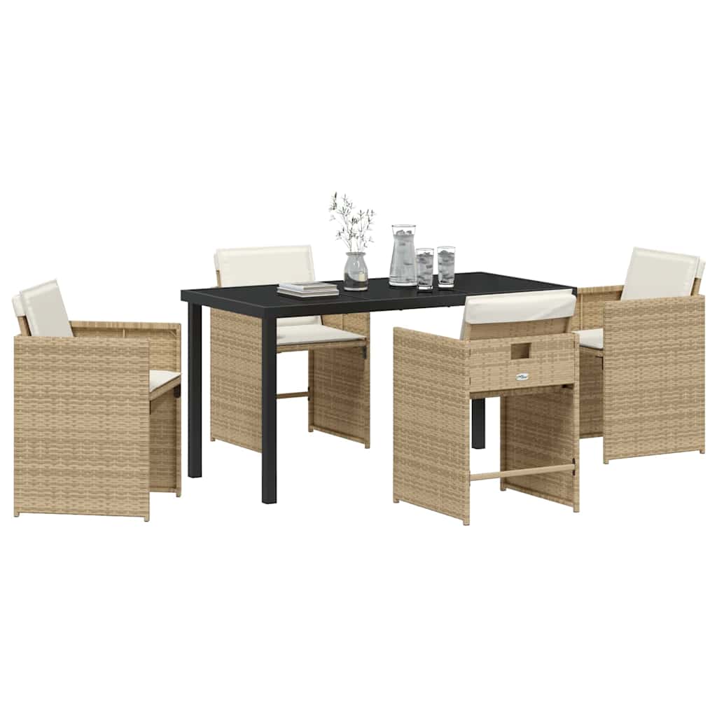 Garden Dining Set with Cushion Folding 5 pcs Beige Poly rattan