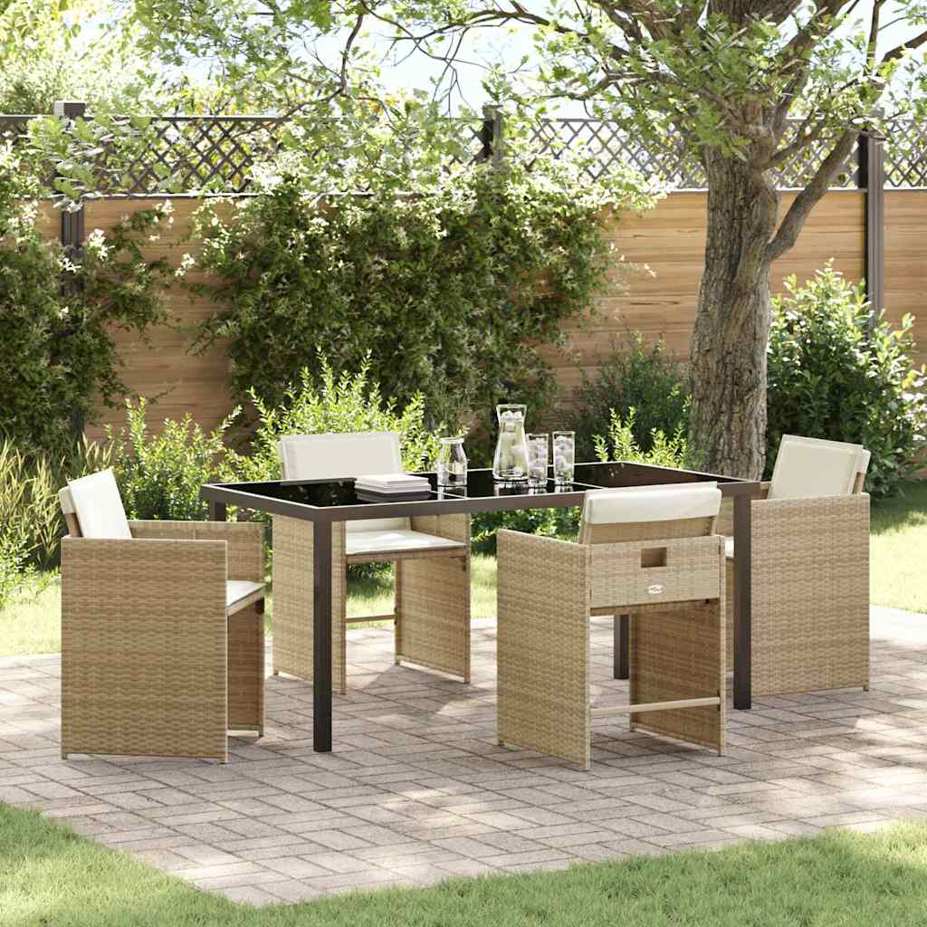 Garden Dining Set with Cushion Folding 5 pcs Beige Poly rattan