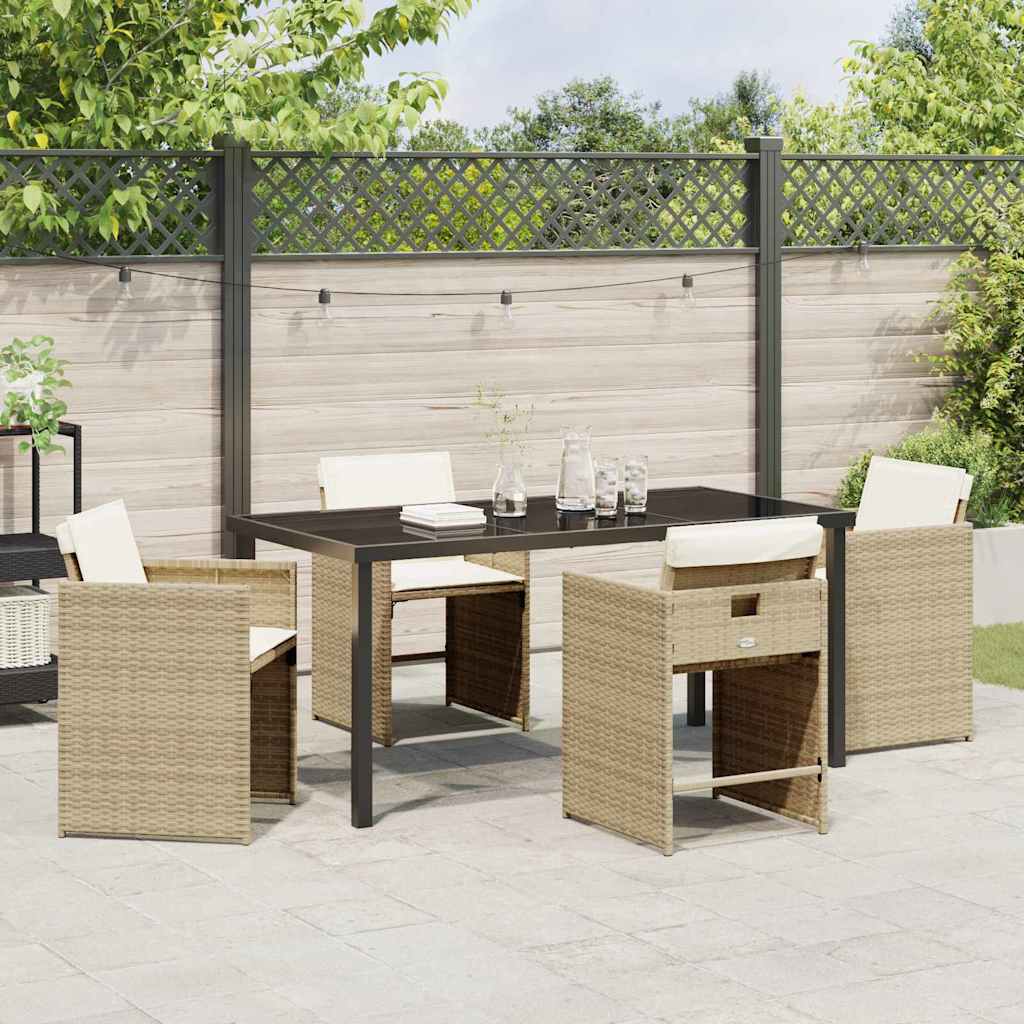 Garden Dining Set with Cushion Folding 5 pcs Beige Poly rattan