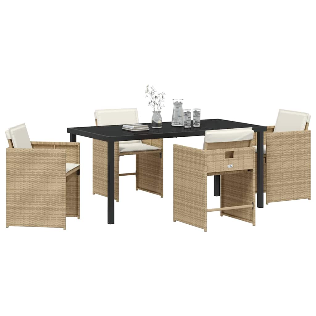 Garden Dining Set with Cushion Folding 5 pcs Beige Poly rattan