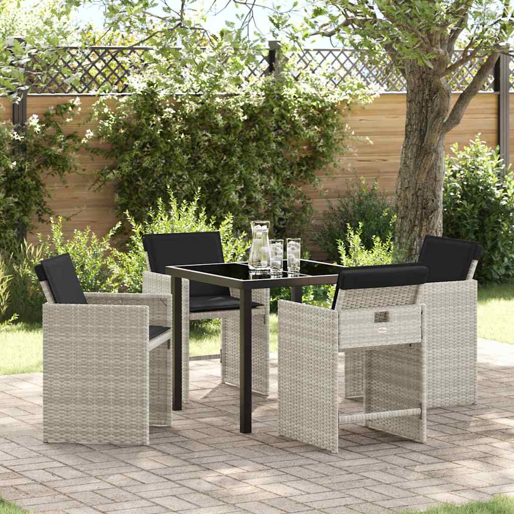 Garden Dining Set with Cushion 5 pcs Light grey Poly rattan