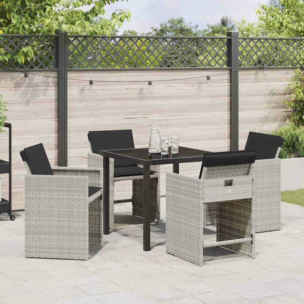 Garden Dining Set with Cushion 5 pcs Light grey Poly rattan