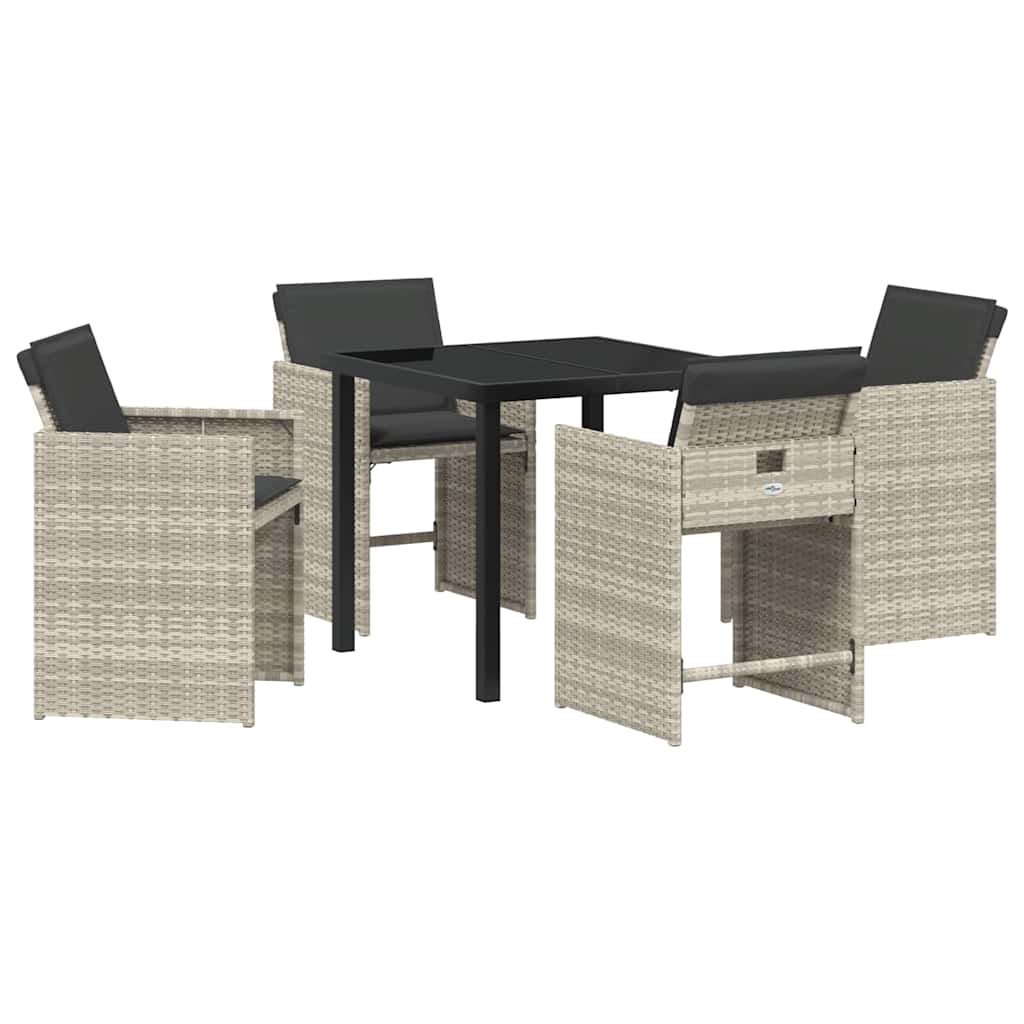 Garden Dining Set with Cushion 5 pcs Light grey Poly rattan