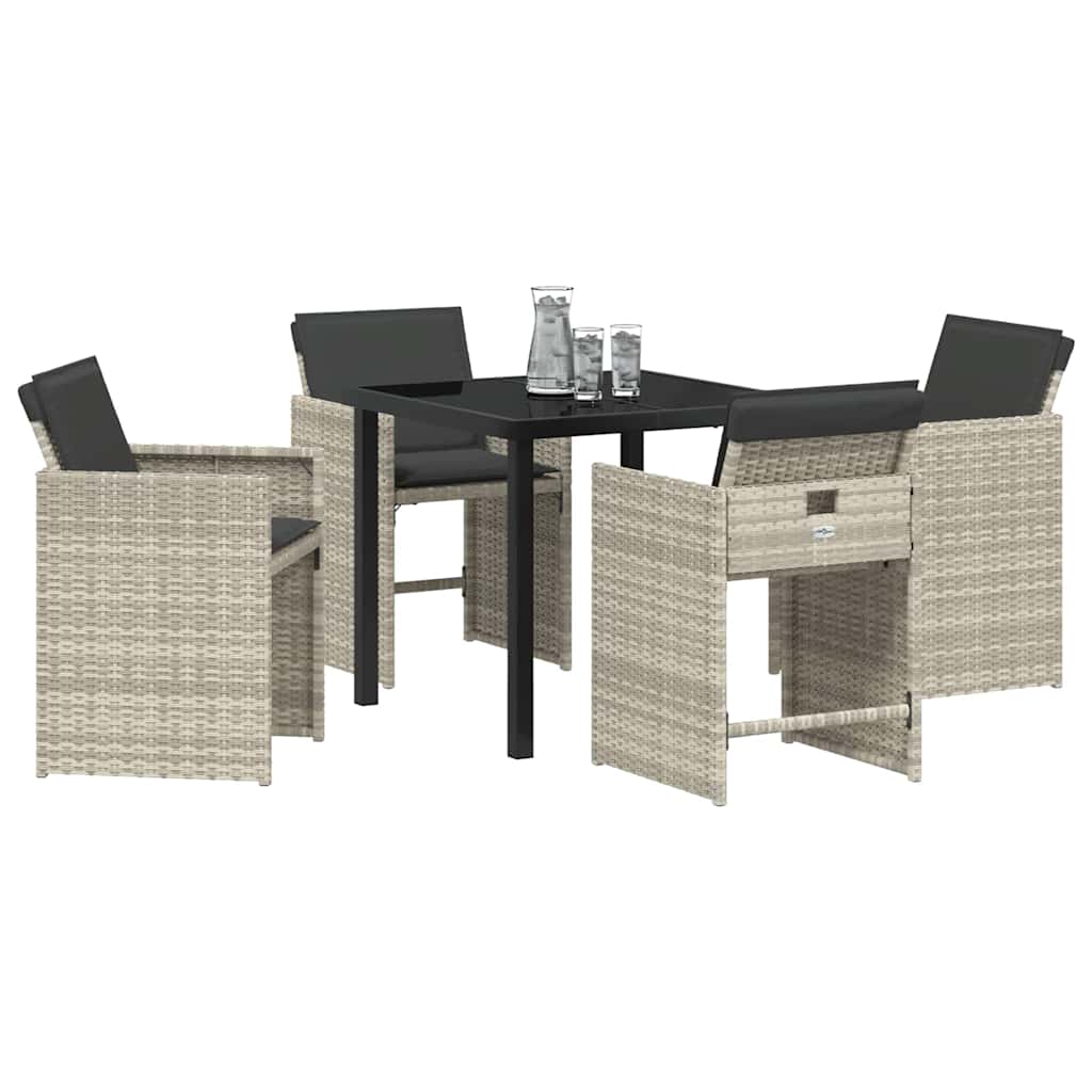 Garden Dining Set with Cushion 5 pcs Light grey Poly rattan