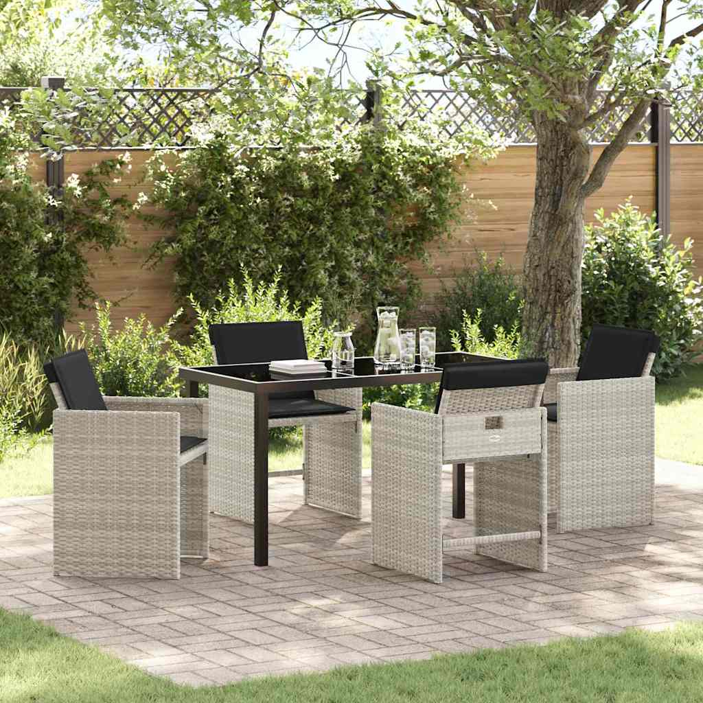 Garden Dining Set with Cushion 5 pcs Light grey Poly rattan