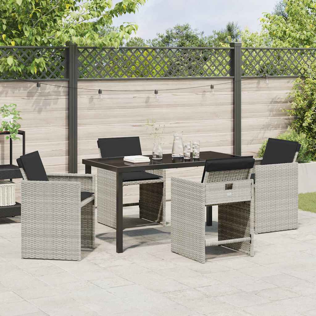 Garden Dining Set with Cushion 5 pcs Light grey Poly rattan