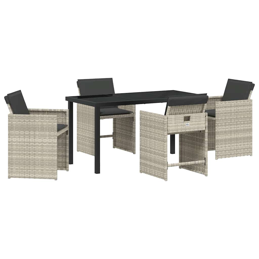 Garden Dining Set with Cushion 5 pcs Light grey Poly rattan
